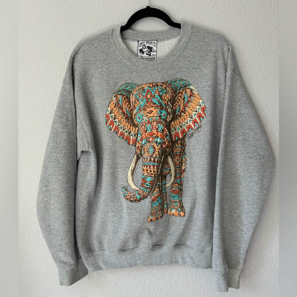 Riot Society Sweatshirt Women's Medium Gray Elephant Graphic Streetwear‎